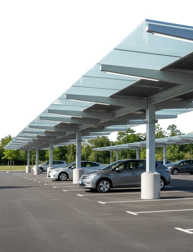 Großprojekt Parkplatzüberdachung aus Stahl von Remsstahl