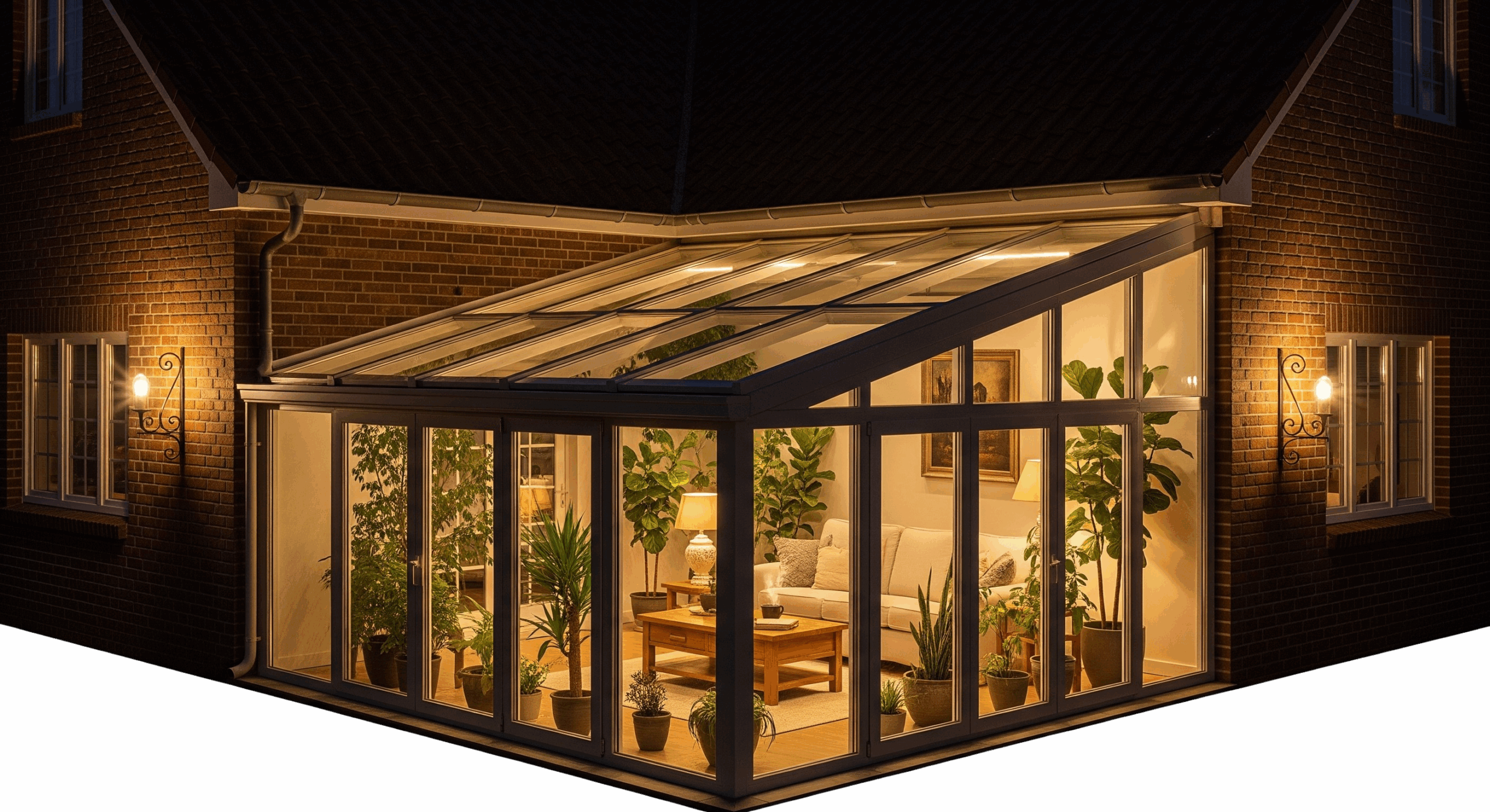 Moderner Wintergarten mit Abendbeleuchtung von Remsstahl